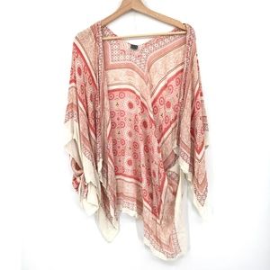 Tapestry boho cream pink kimono style open front